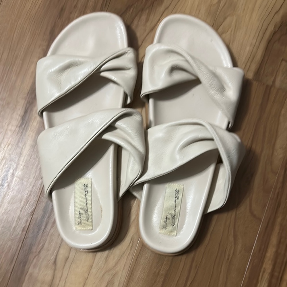 Women's Cream Slide Sandals